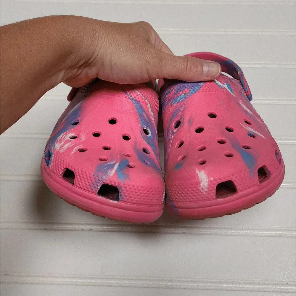 Crocs Classic Marbled Kids Clogs Sandals Size 1 Kids Pink